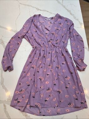 All in Favor Lavender Floral Dress with Pink Blooms
